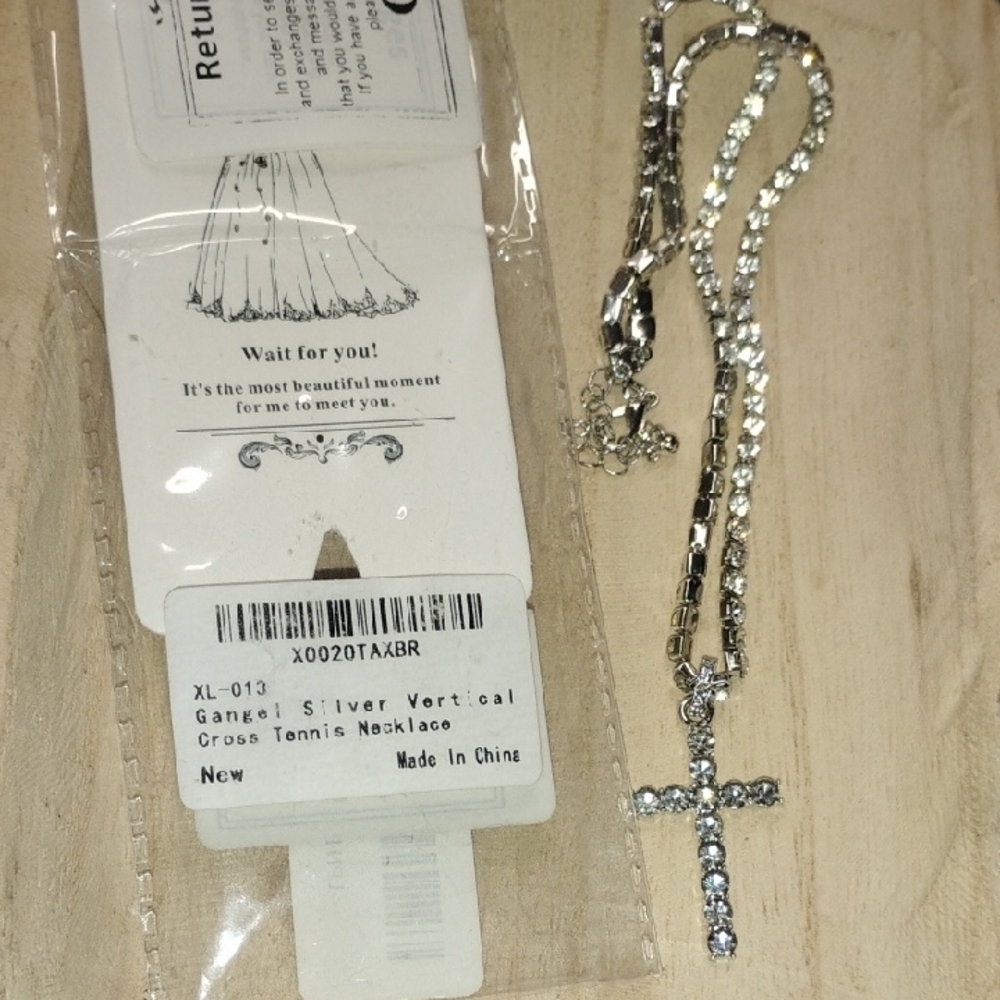 Silver Tone Cross Tennis Necklace